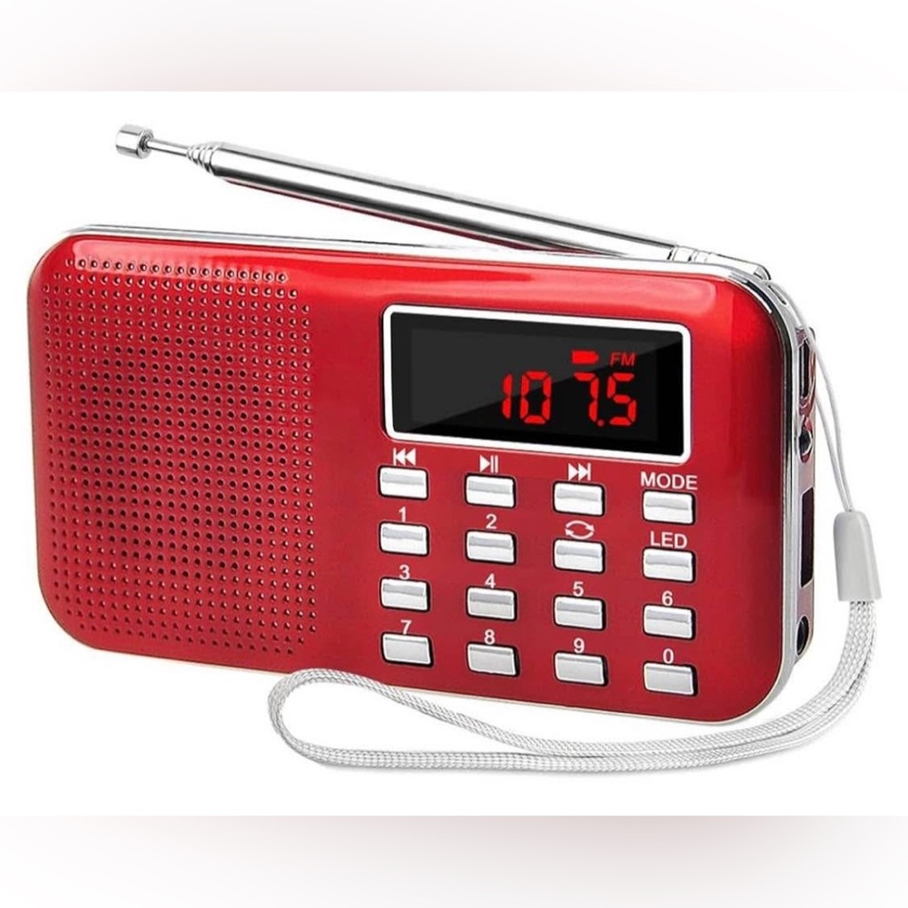 Red and Silver Digital Radio with Telescopic Antenna